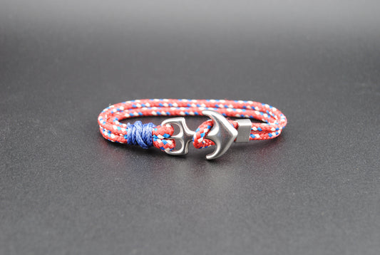 The Toby Keith - Red/White/Blue 1/8 inch Rope Bracelet with Stainless Anchor Clasp
