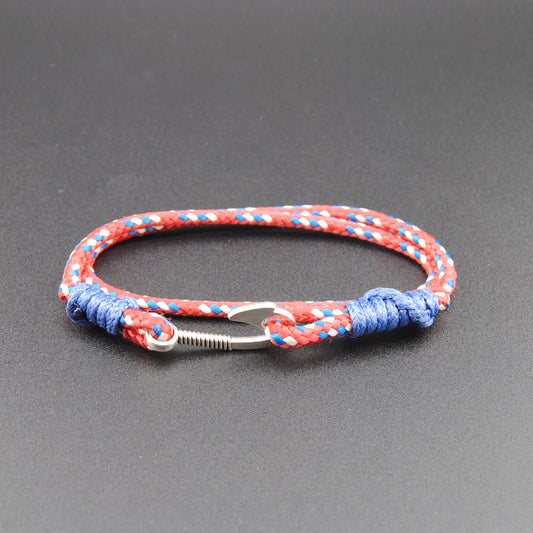 The Toby Keith - Red/White/Blue 1/8 inch Rope Double Wrap Bracelet with Hook Closure
