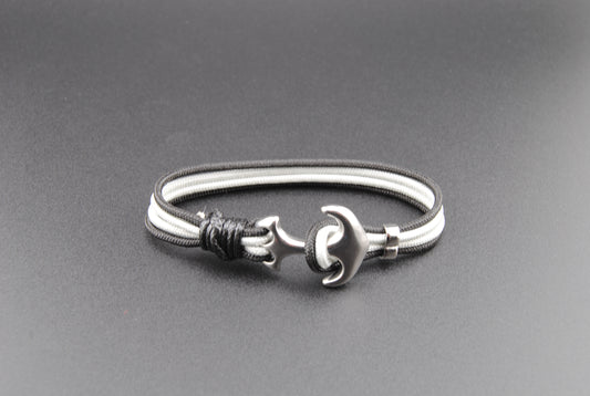 The Villain - Black and Silver Paracord Bracelet with Stainless Anchor Clasp