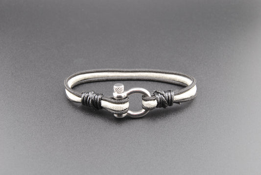 The Villain - Black and Silver Paracord Bracelet with Polished Stainless D-Shackle w/ Crown