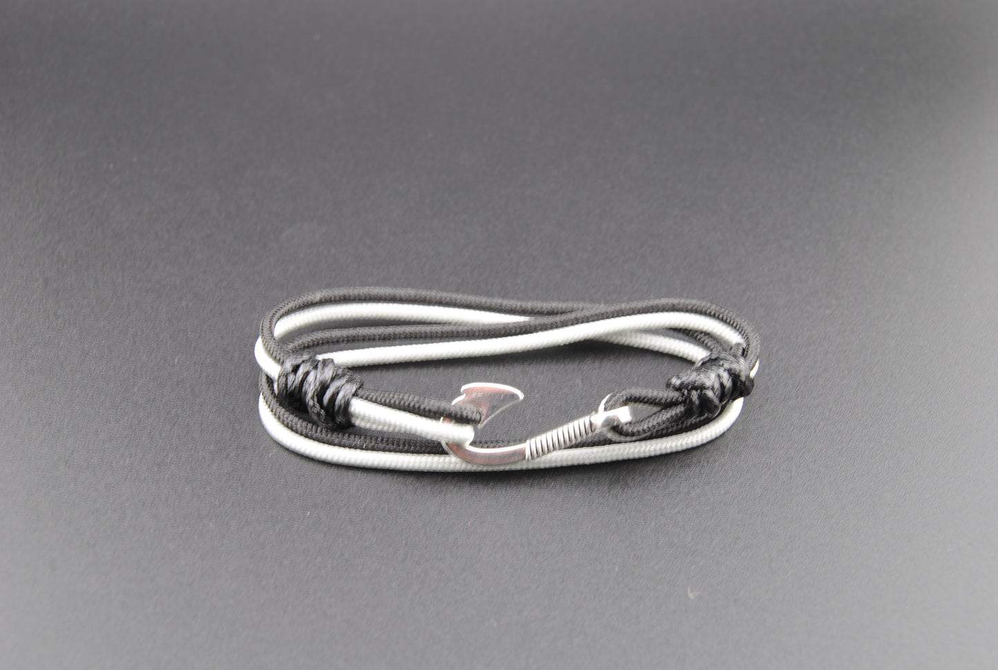 The Villain - Black and Silver Paracord Double Wrap Bracelet with Hook Closure