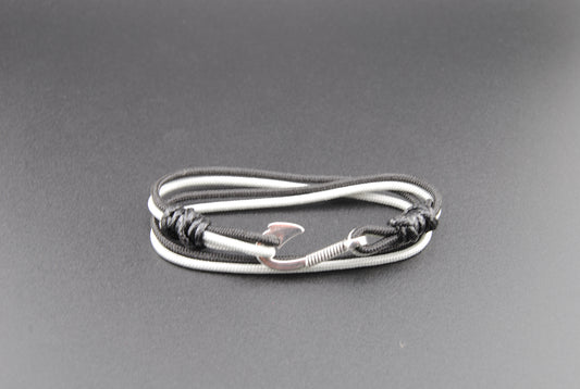 The Villain - Black and Silver Paracord Double Wrap Bracelet with Hook Closure