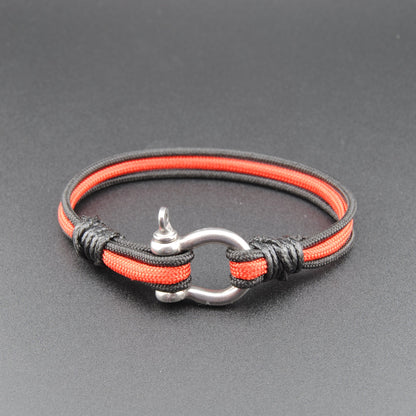 The Watch (Fire/EMS) - Black, Red, and Black Paracord Bracelet. Stainless D-Shackle