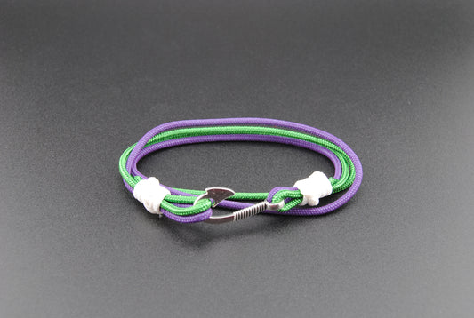 The Wimbledon - Purple and Green Paracord Double Wrap Bracelet with Hook Closure