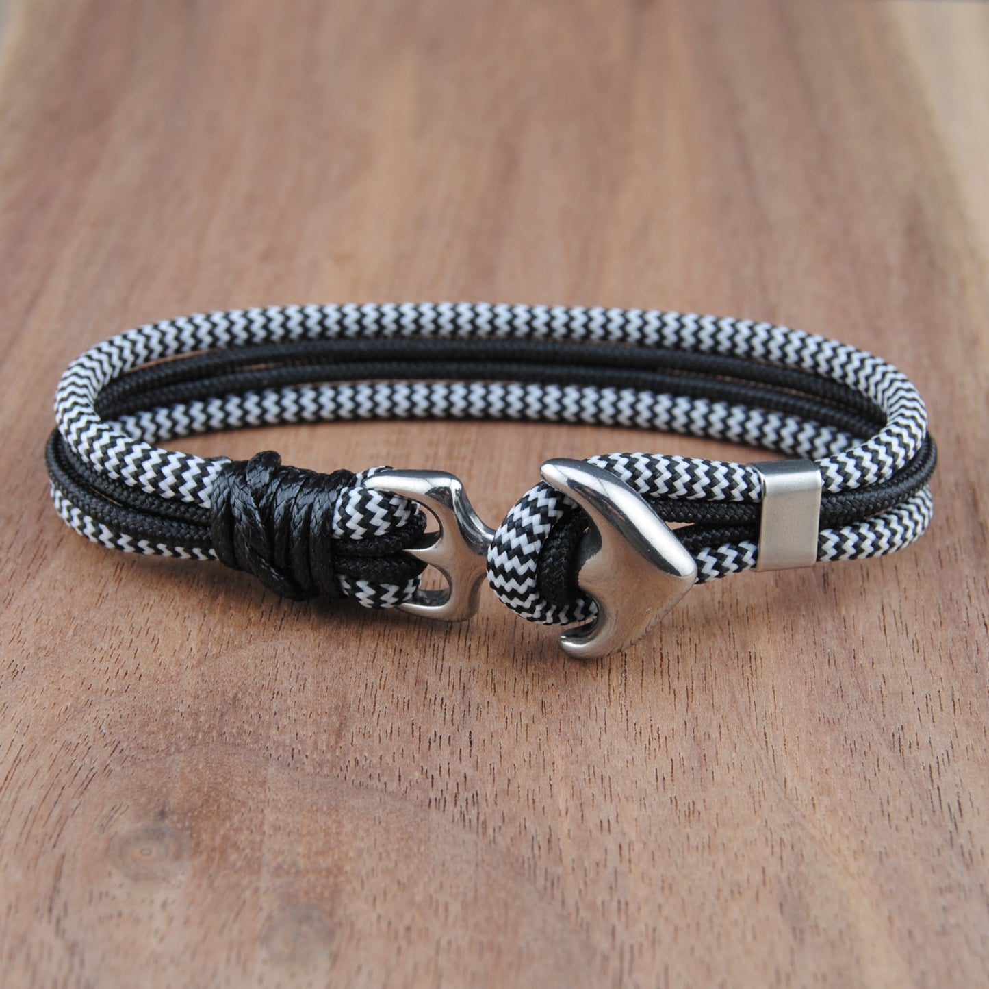 The Zebra Black Magic - Zebra and Black Paracord Bracelet with Stainless Anchor Clasp