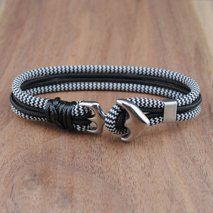 The Zebra Black Magic - Zebra and Black Paracord Bracelet with Stainless Anchor Clasp