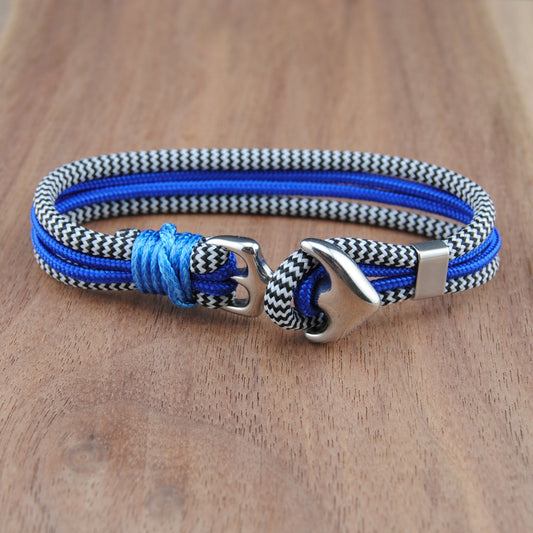 The Zebra Blue Hawaiian - Zebra Stripe and Blue Paracord Bracelet with Stainless Anchor Clasp