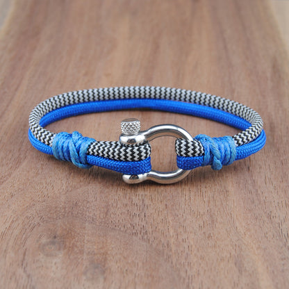 The Zebra Blue Hawaiian - Zebra and Blue Paracord Bracelet with Polished Stainless D-Shackle w/ Crown