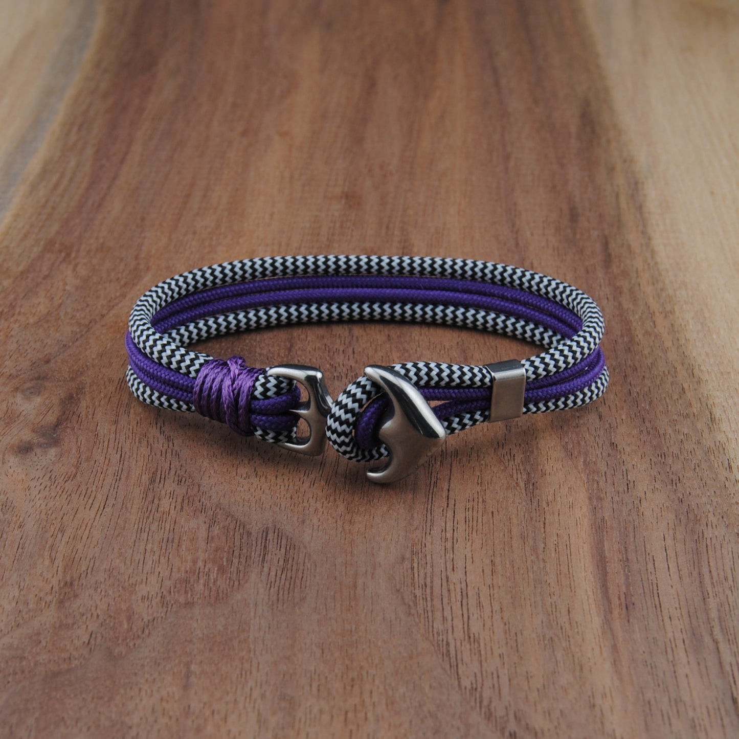 The Zebra Gin & Juice- Zebra and Neon Purple Paracord Bracelet with Stainless Anchor Clasp