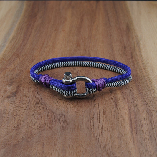 The Zebra Gin & Juice - Zebra and Neon Purple Paracord Bracelet with Polished Stainless D-Shackle w/ Crown
