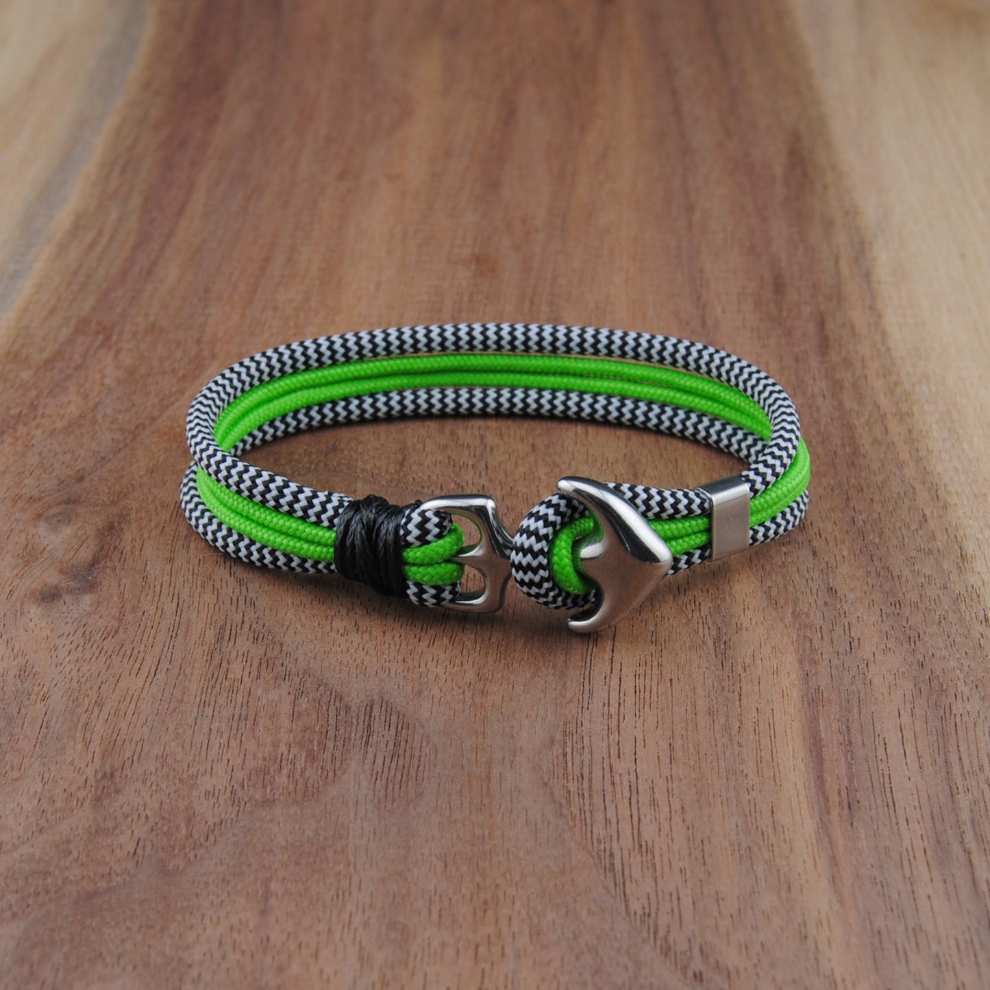 The Zebra Margarita - Zebra and Neon Green Diamond Paracord Bracelet with Stainless Anchor Clasp