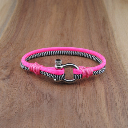 The Zebra Pink Lemonade - Zebra and Neon Pink Paracord Bracelet with Polished Stainless D-Shackle w/ Crown