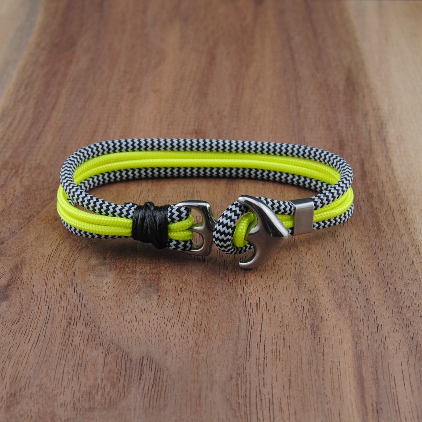 The Zebra Spiked Lemonade - Zebra and Neon Yellow Diamond Paracord Bracelet with Stainless Anchor Clasp