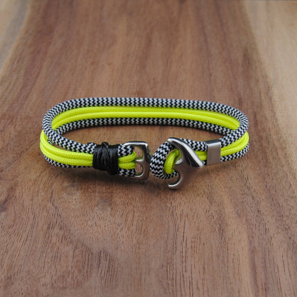 The Zebra Spiked Lemonade - Zebra and Neon Yellow Diamond Paracord Bracelet with Stainless Anchor Clasp