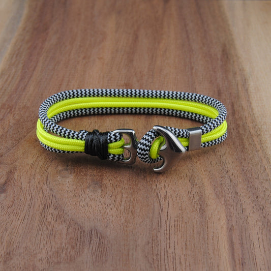 The Zebra Spiked Lemonade - Zebra and Neon Yellow Diamond Paracord Bracelet with Stainless Anchor Clasp
